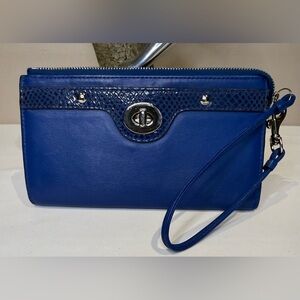 Coach Penelope Leather Zippy Wallet Colbalt Blue Snakeskin detail and Turnlock